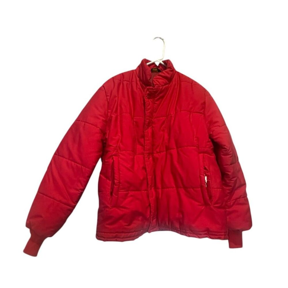 Vintage 70's Protexall Red Quilted Jacket Size Large Full Zip Snap Button Men's